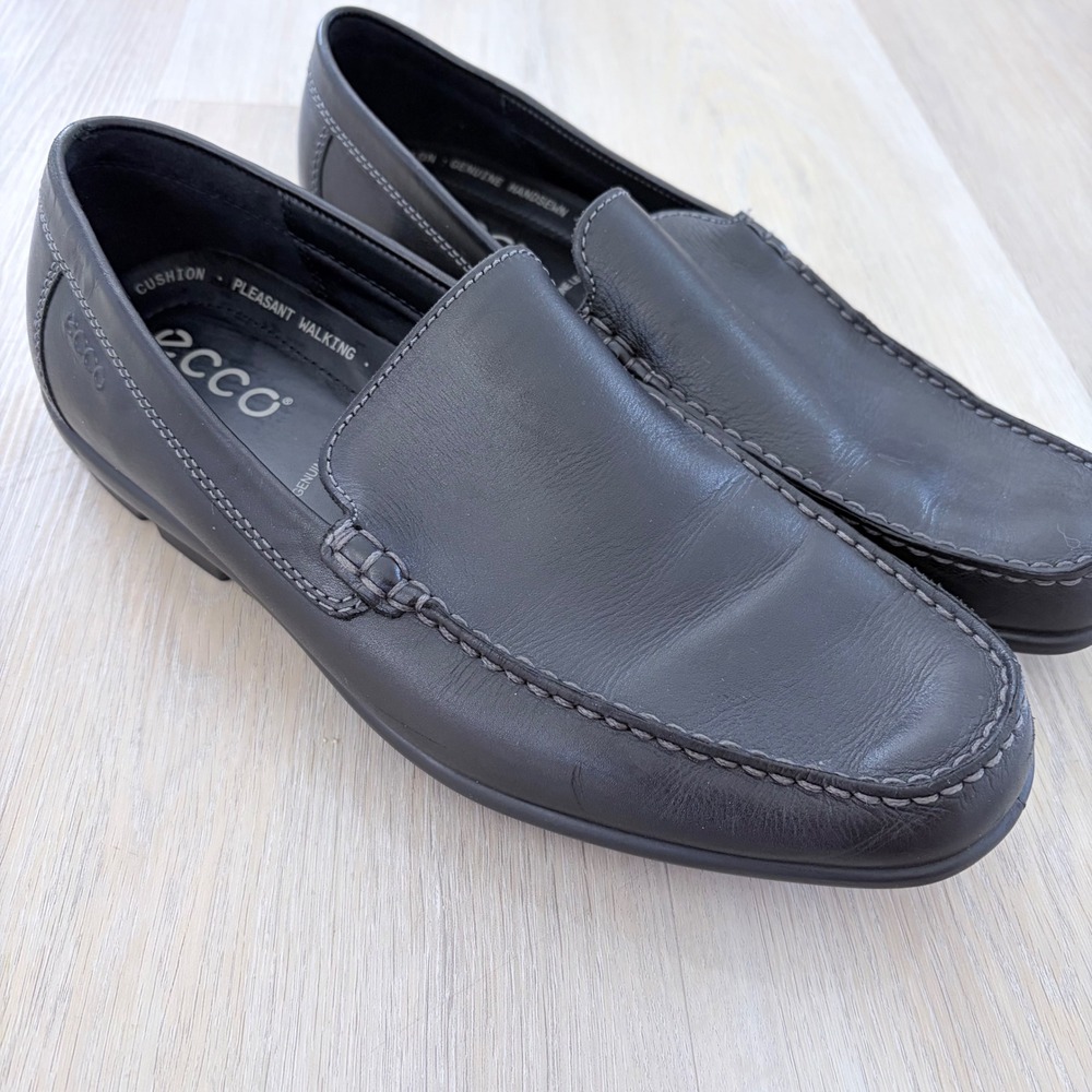 ECCO Mens Black Leather penny Loafers Slip On Shoes EU 44/10.5 Handsewn